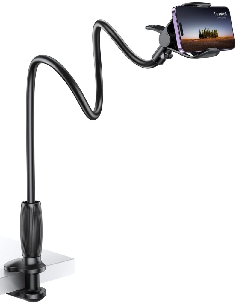 Lamicall Supporto Cellulare a Collo di Cigno per Letto, [80mm Base a Clip] Rotazione a 360°,con Braccio Flessibile, Porta Cellulare Letto per iPhone Serie 17/16/15/14/13, Huawei,…