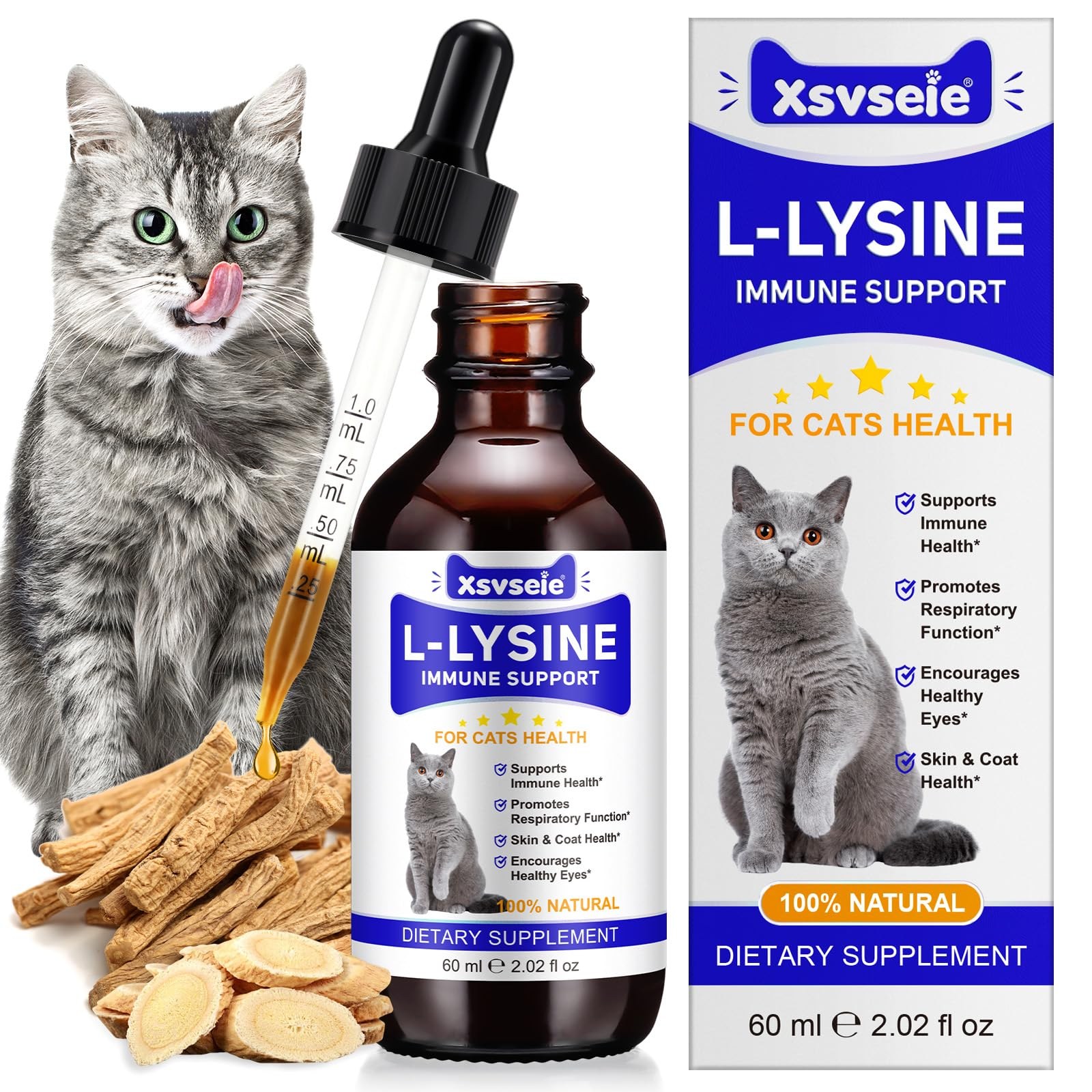 Goccia Lysin per gatti 60ml, supporto immunitario per gatti, L-Lysin per Gatti, starnutrizione, naso che scorre, raffreddore, funzione degli occhi