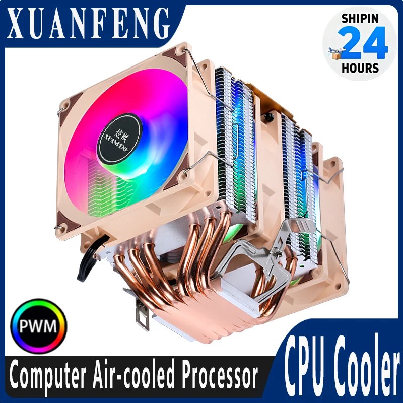 XUANFENG Dissipatore CPU Raffreddato ad Aria con Ventola da 90mm, Doppia Torre, 4/6 Tubi di Calore, Compatibile 4pin/PWM per LGA2011 115x 1200 1700 X79 X99 AMD AM3 AM4