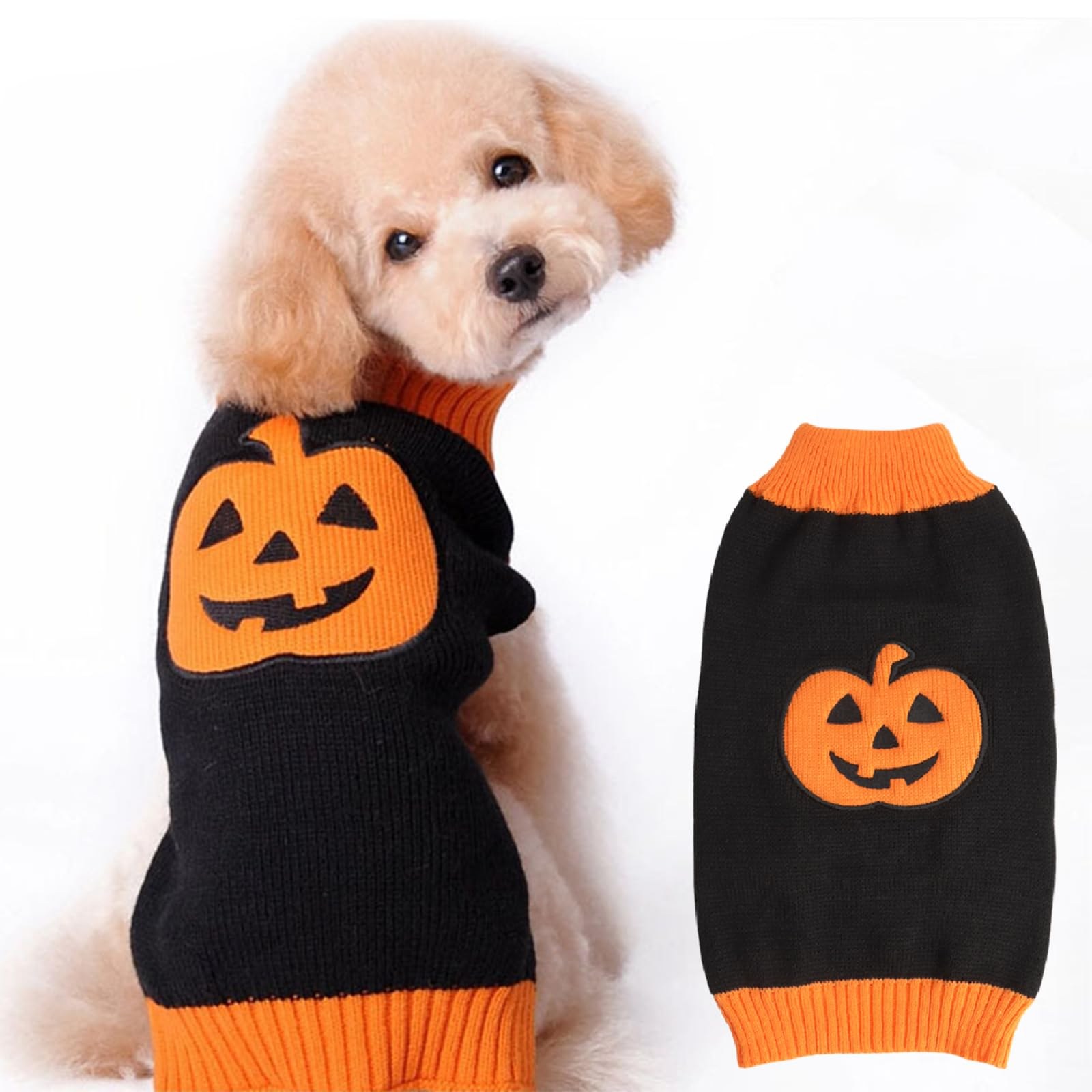Maglioncino Cane Halloween Costume Gatto Caldi Vestito Zucca -Nero M | Halloween Zucca per Cane Gatto Maglione Cane Taglia per Piccola Media Grande Cani