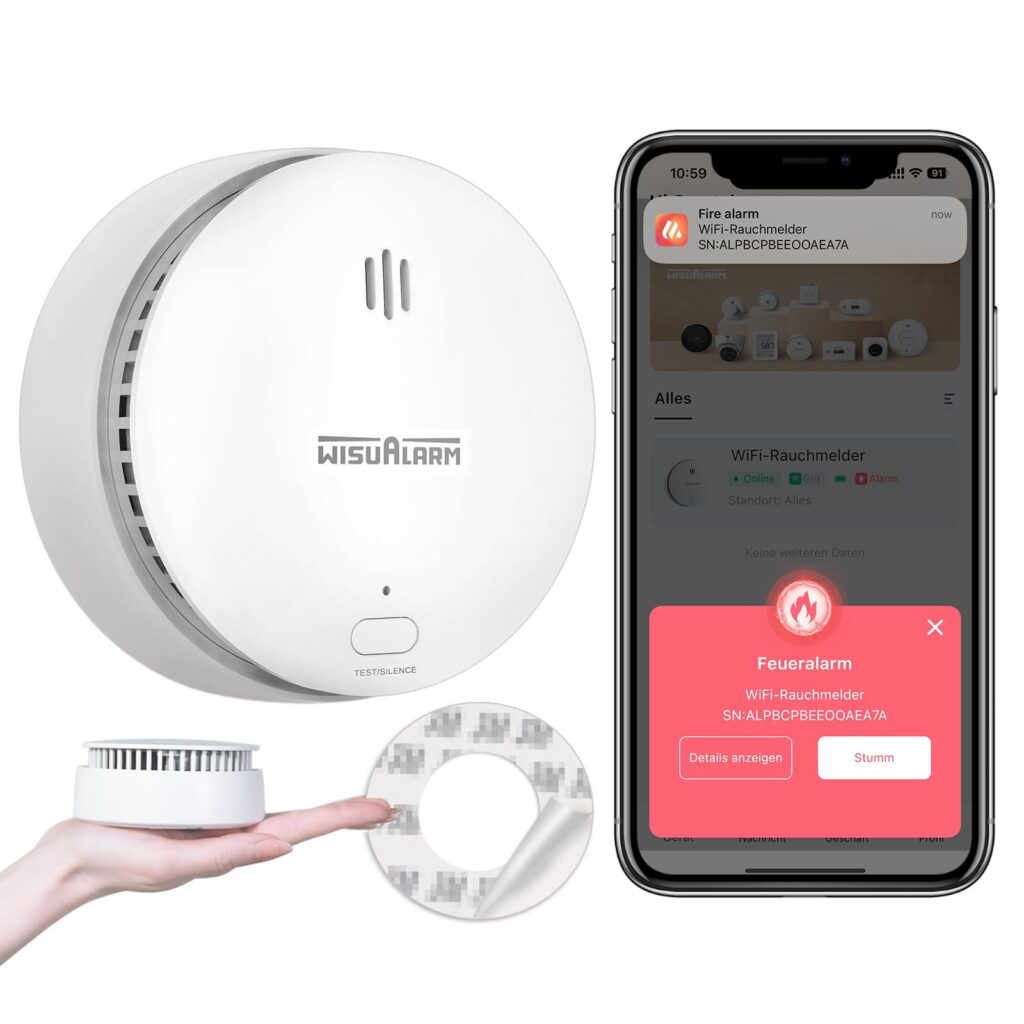 Rilevatore di Fumo WiFi, Rilevatore Fumo Wi-Fi Intelligente con App Wisualarm, Allarme Fumo con Batteria Sostituibile, Rilevatore di Incendio Conformi a EN14604