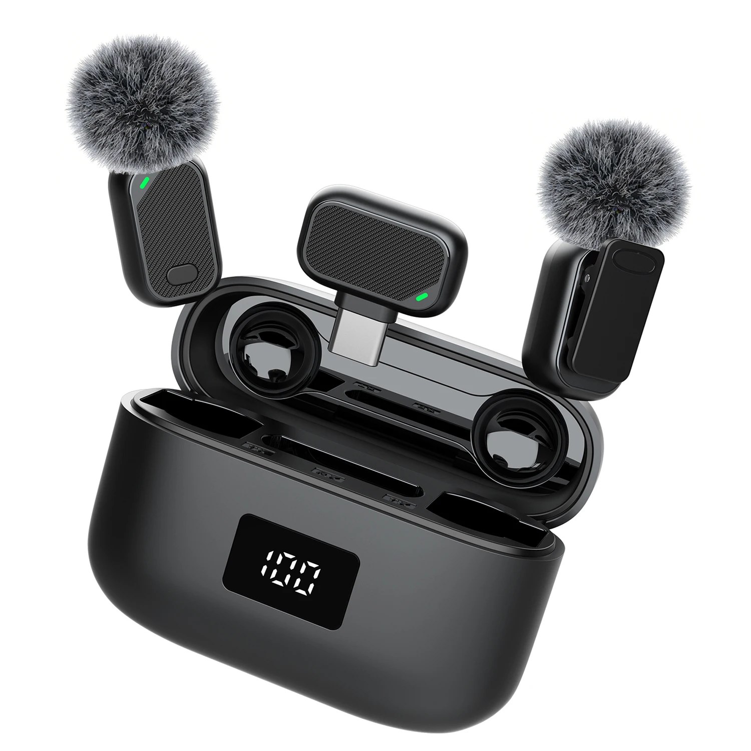 Microfono Lavalier Wireless Mini con Custodia di Ricarica, Microfono a Clip 2.4G con Cancellazione del Rumore per Type-C, Vlog/Live/Registrazione Video