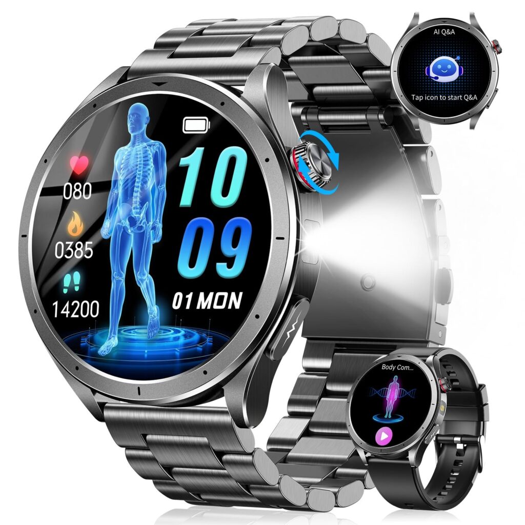 Smartwatch Uomo con ECG, VFC, Micro-Check-Up, Pressione Sanguigna, AI-GPT | 1,53" Orologio Fitness con 24H Sonno/Cardio/SpO2, 120+ Sport, 5ATM, Torcia, Chiamata SOS, Notifiche Mes…
