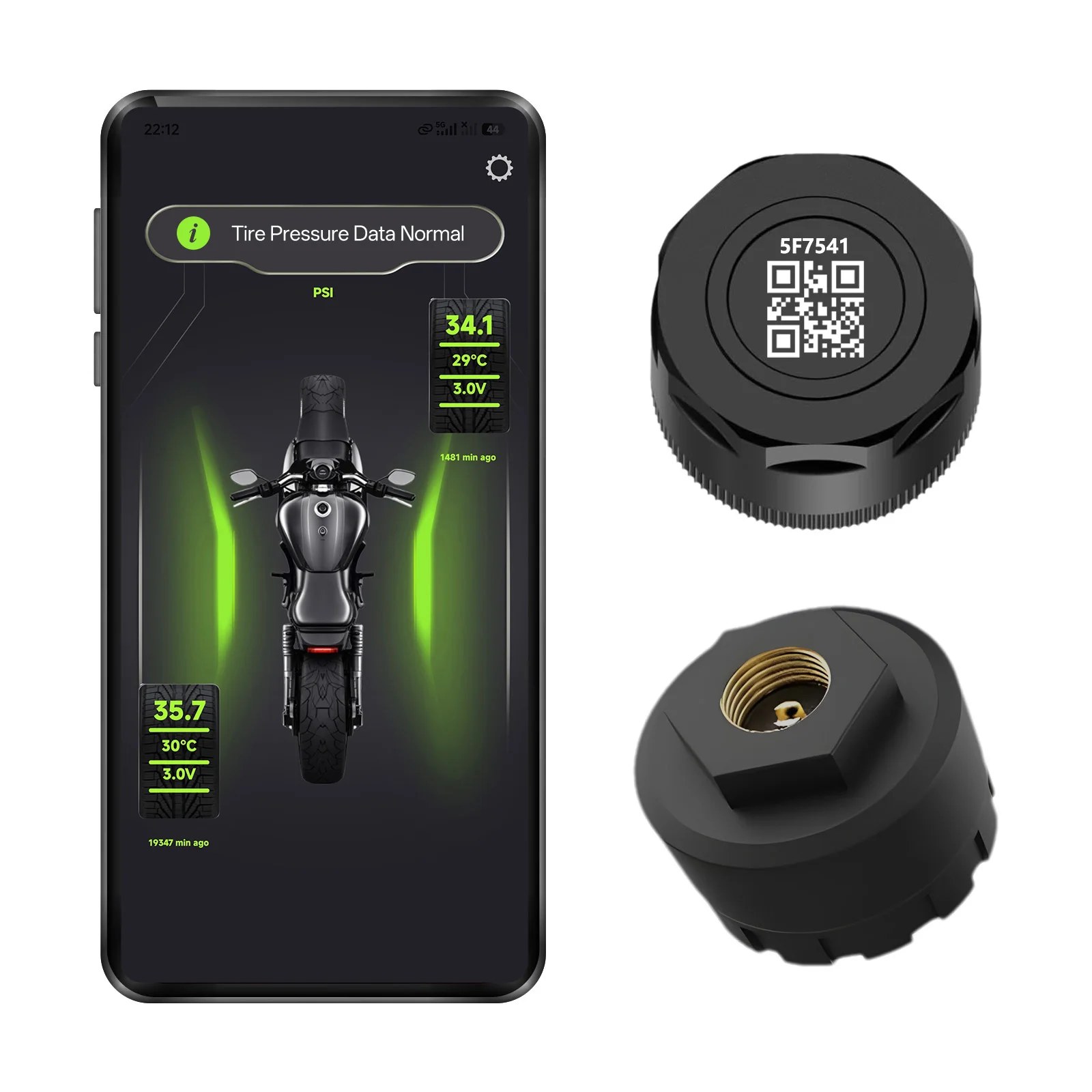 Sistema di Monitoraggio Pressione Pneumatici Moto TPMS con 2 Sensori Bluetooth 5.0, Tester Diagnostico per Pneumatici Pit Bike, Accessori Moto