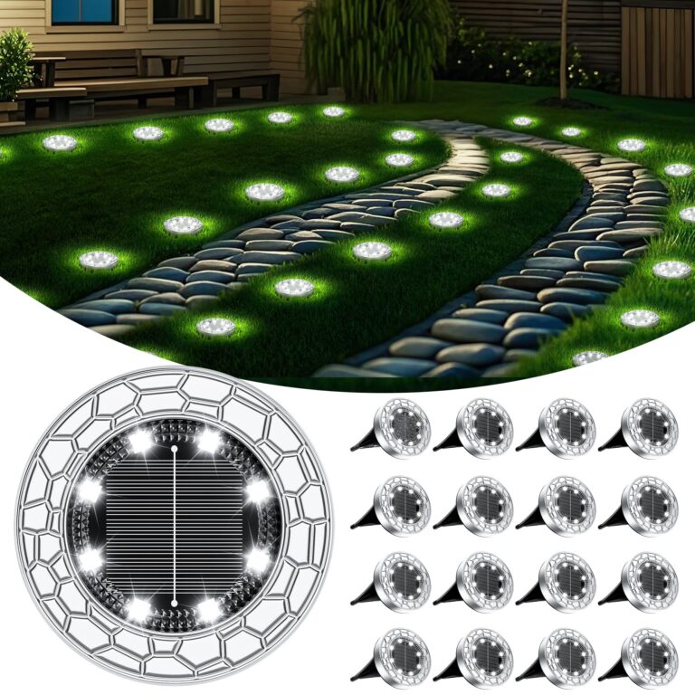 FIFlying 16 pezzi Luci Solari da Giardino, 8 LED Lampade Solare da Terra | Acciaio Inossidabile Bianco Freddo Faretti Sepolta Solari a Led da Esterno, per Prato, Vialetto, Marciap…