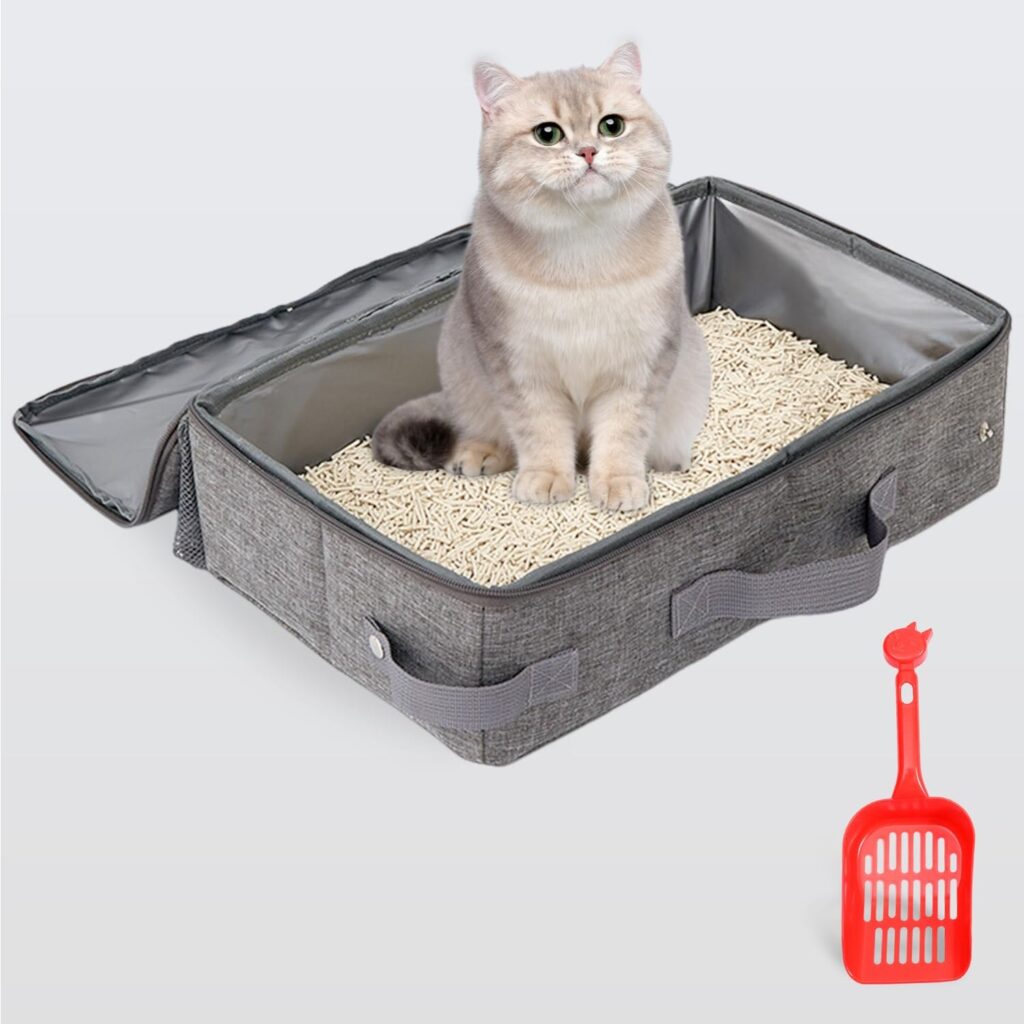 Zaxiva Lettiera Portatile Toilette per Gatti con Coperchio, Lettiera Gatto Aperta con Cerniera e Manico a Paletta, Litter Box per il Viaggio, Leggera, Facile da Pulire, Pieghevole…