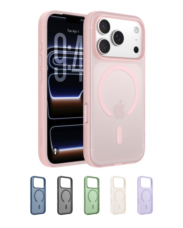 Belkin SheerForce Grip Cover per iPhone 17 Pro Compatibile con MagSafe, Design Sottile con Linee Laterali Antiscivolo, Custodia Bumper per iPhone, Magnetica, Trasparente e Anti-ur…