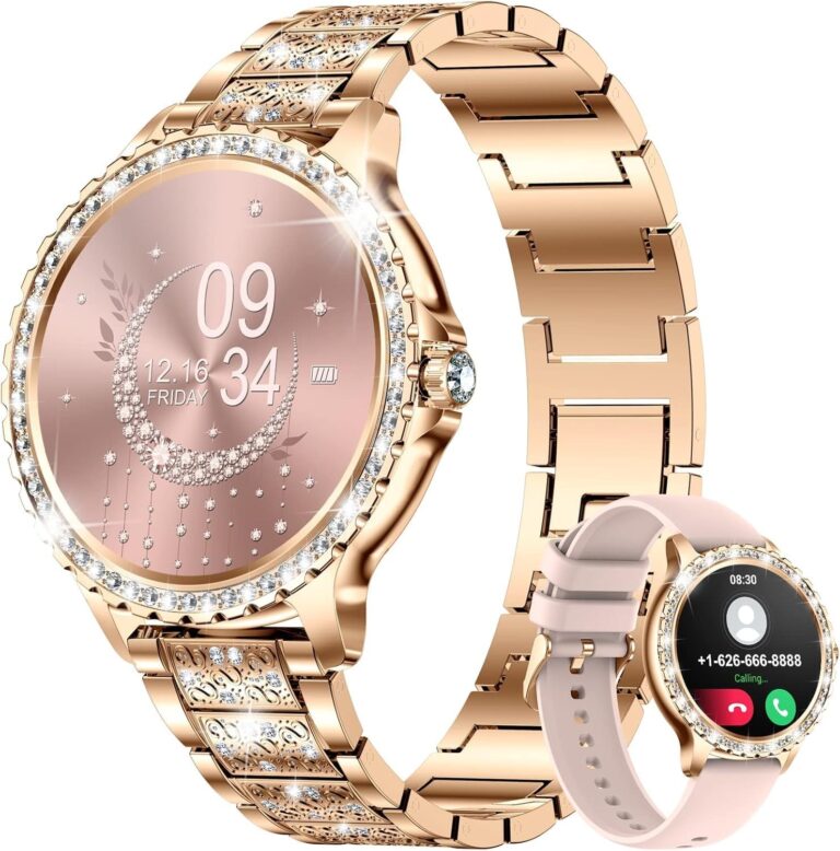 LIGE Smartwatch Donna, 1.32" Diamante Orologio Smart Watch, Oro Rosa | 500+ Quadranti, IP68 Impermeabile, Monitoraggio Sonno, Frequenza Cardiaca, 100+ Sports, Cinturino in Acciaio…