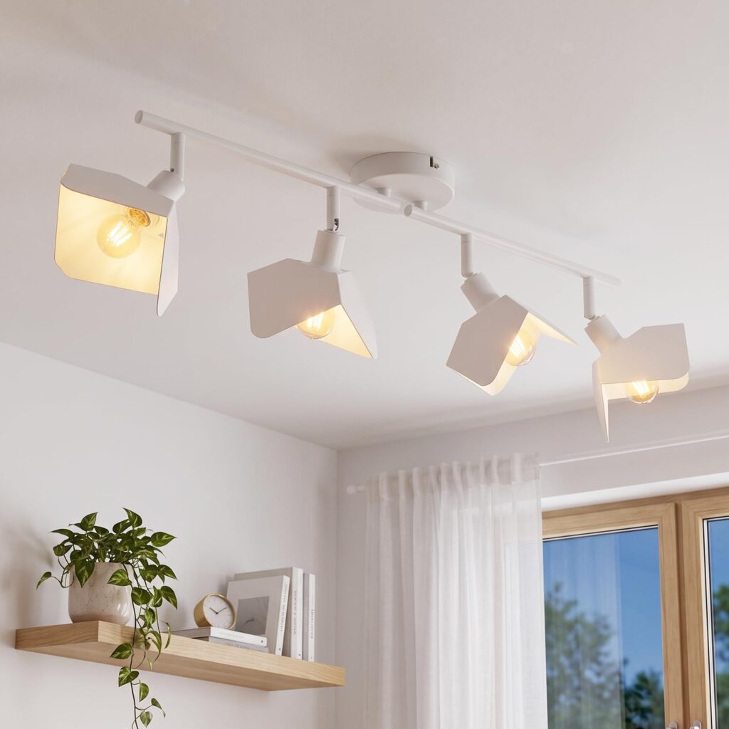 LVWIT Plafoniera 4 Faretti Orientabili, Faretto da Soffitto E14, Faretti LED Soffitto Bianco (Senza Lampadina)