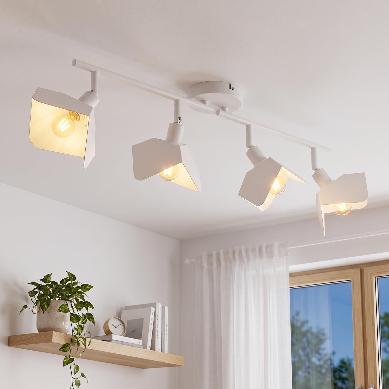 LVWIT Plafoniera 4 Faretti Orientabili, Faretto da Soffitto E14, Faretti LED Soffitto Bianco (Senza Lampadina)