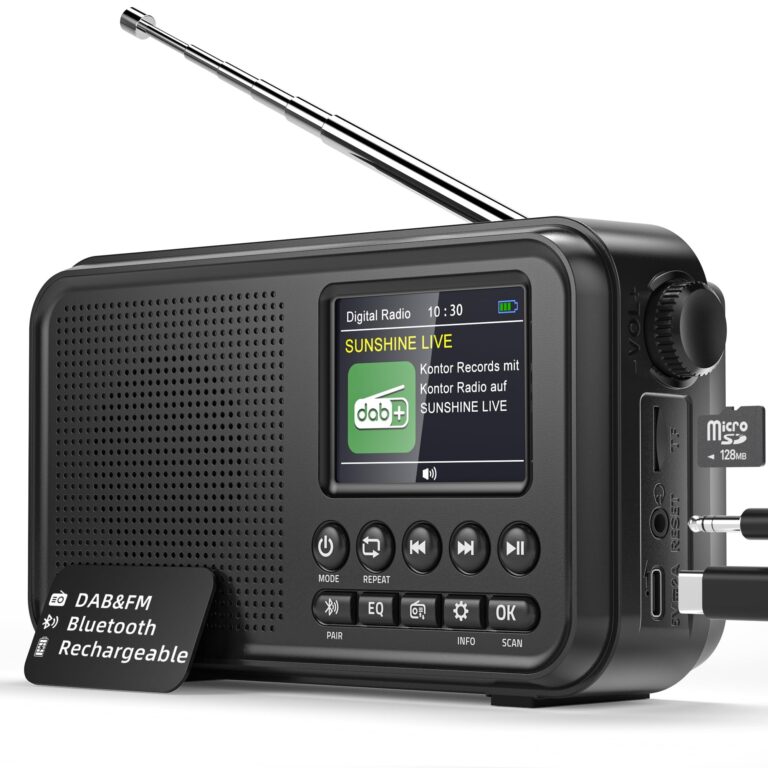 Mesqool Radio Digitale DAB&FM con Bluetooth, Batteria Ricaricabile da 3000mAh, Compatibile con Schede TF da 64GB, Ricarica Type-C, Presa per Cuffie, 40 Stazioni FM Preimpostate &…