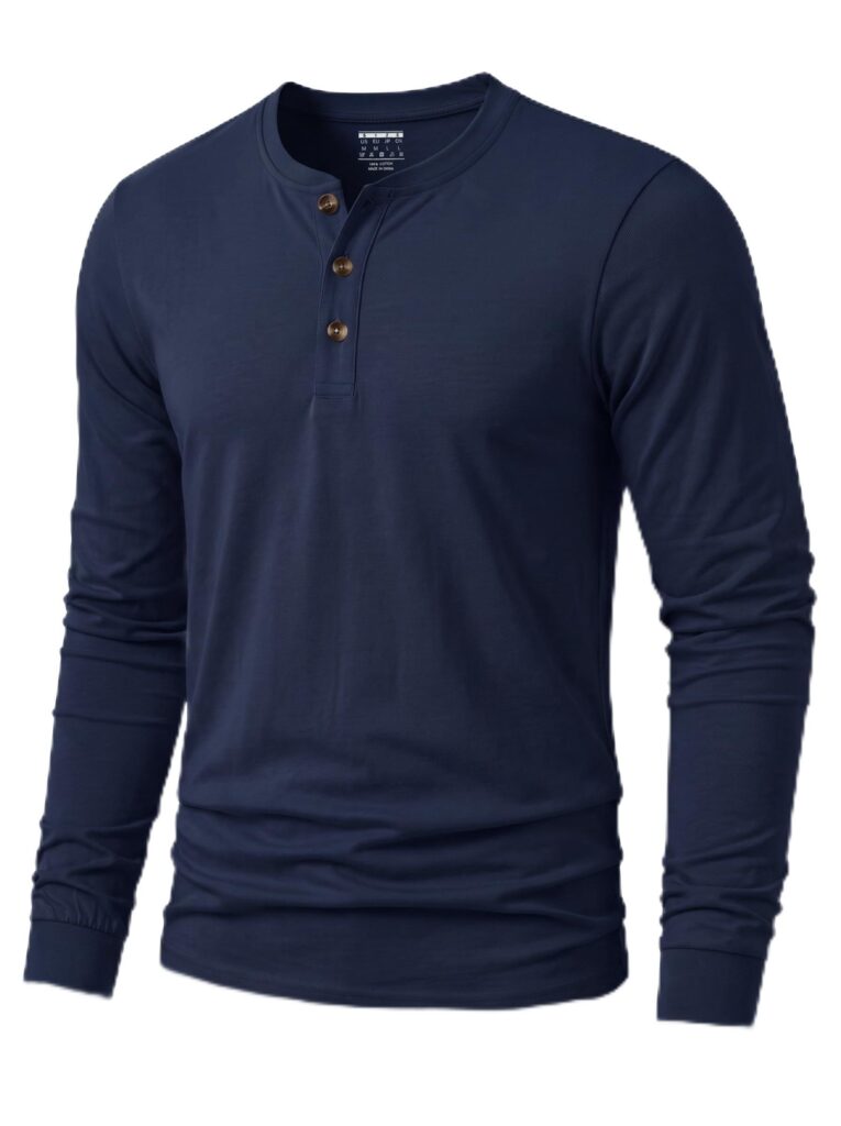 TACVASEN Tshirt Uomo Cotone Maglietta Uomo Manica Lunga Maglia Henley Camicia Elegante Base con Sfilo a Bottoni Taglio Regular Camicia Casual