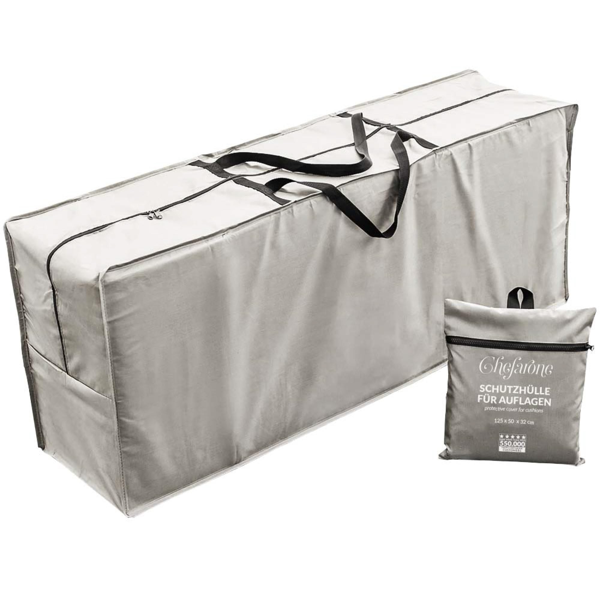 Chefarone Borsa Impermeabile per Cuscini da Giardino 125x50x32 cm – Custodia Resistente in Poliestere Spesso per Divani Panchine e Sedie da Esterno – Protezione Tutto l’Anno
