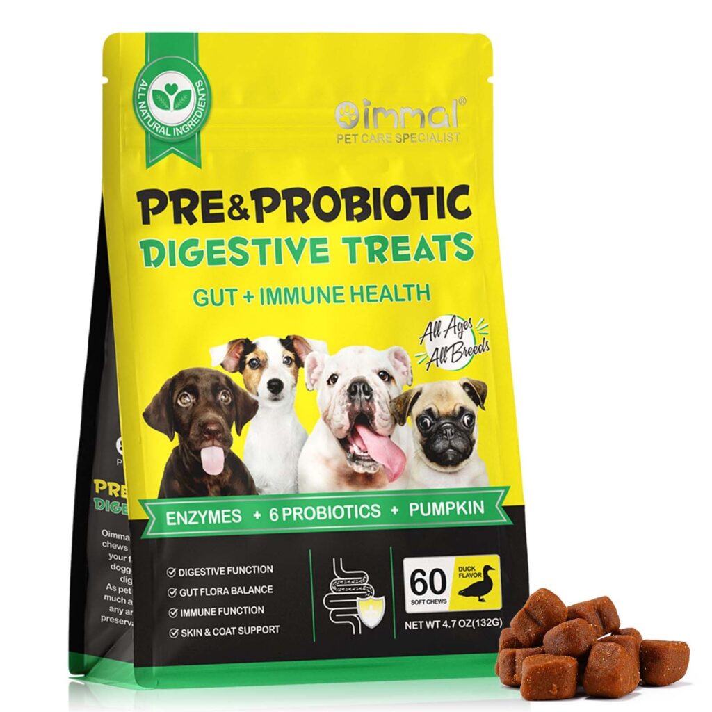 Probiotici per Cani 60 Chews Masticabili, Integratore Digestivo con Enzimi e Prebiotici, Supporto per Flora Intestinale e Digestione, Difese Immunitarie e Pelo, Gusto Anatra