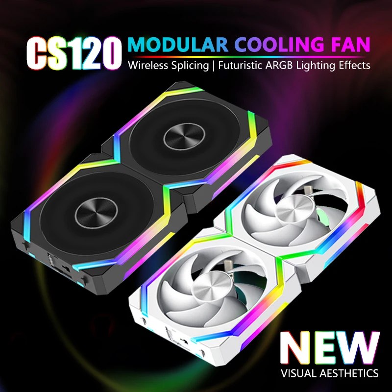 JUMPEAK CS120 ARGB Ventola di raffreddamento 240mm Modulare impilabile Giunzione PWM Silenzioso 120mm Ventole RGB per Gaming PC Case CPU Water Cooler