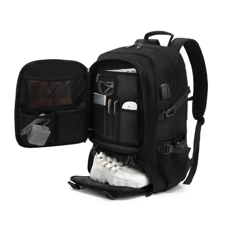 Zaino da viaggio grande da 50L 80L da uomo con scomparto per scarpe separato Borsa da lavoro per sport all'aria aperta Zaini portaoggetti neri da uomo impermeabili