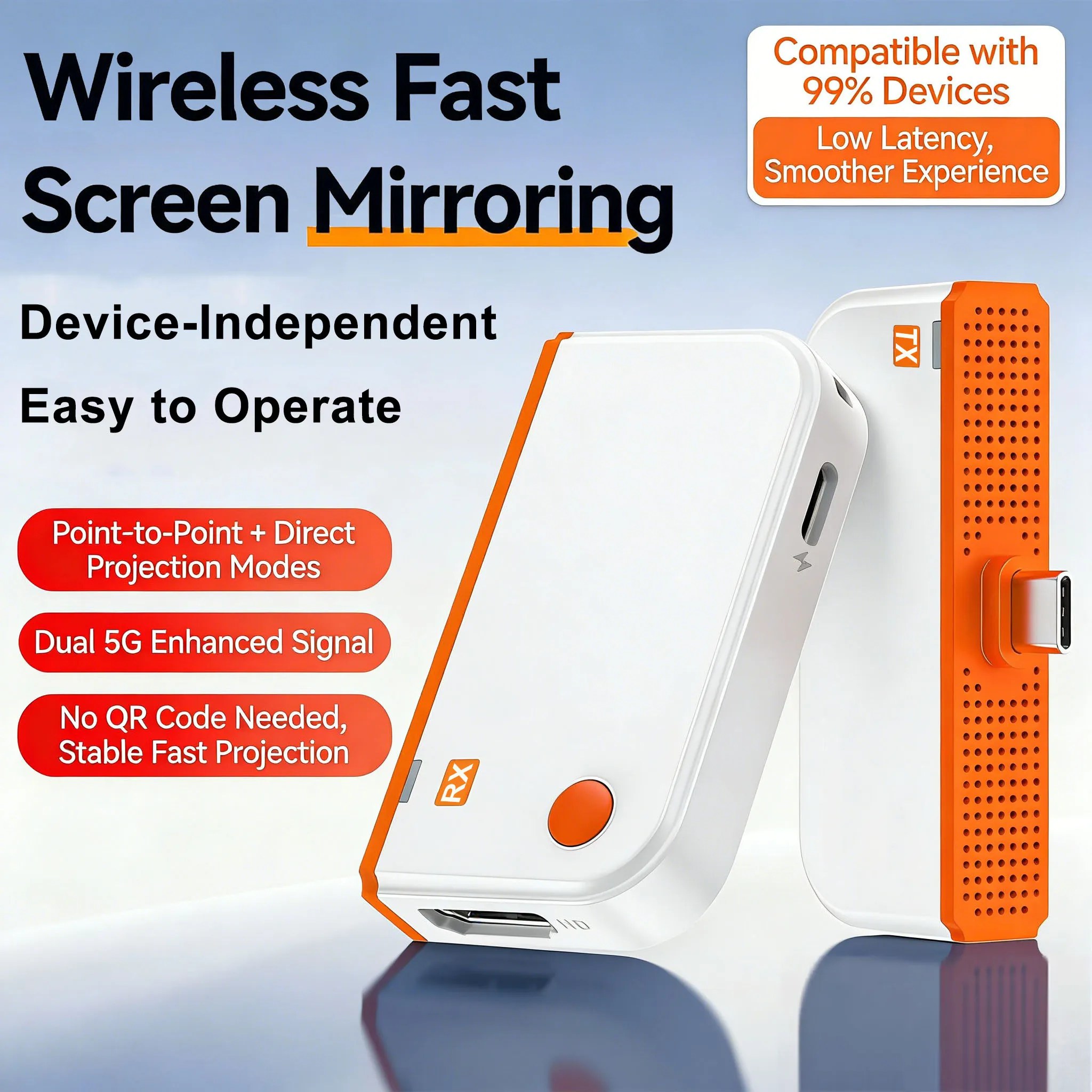 Trasmettitore e Ricevitore Video Wireless HDMI Compatibile Tipo C 50m, Adattatore Extender HDMI per Telefono, TV, Monitor, Laptop