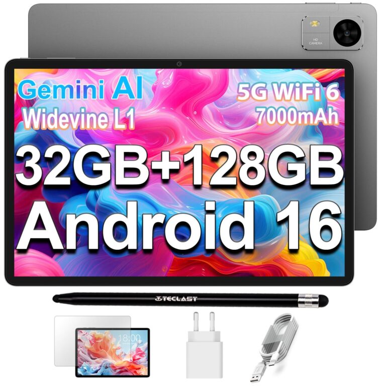 TECLAST M50T Android 16 Tablet 10.1 Pollici Gemini AI, 2GHz Octa-Core, 32GB RAM+128GB ROM+5TB TF, 7000mAh, 2.4G+5G WiFi, GMS Widevine L1, Bluetooth 5.4, 13MP, Face ID/3.5MM/OTG, 2…