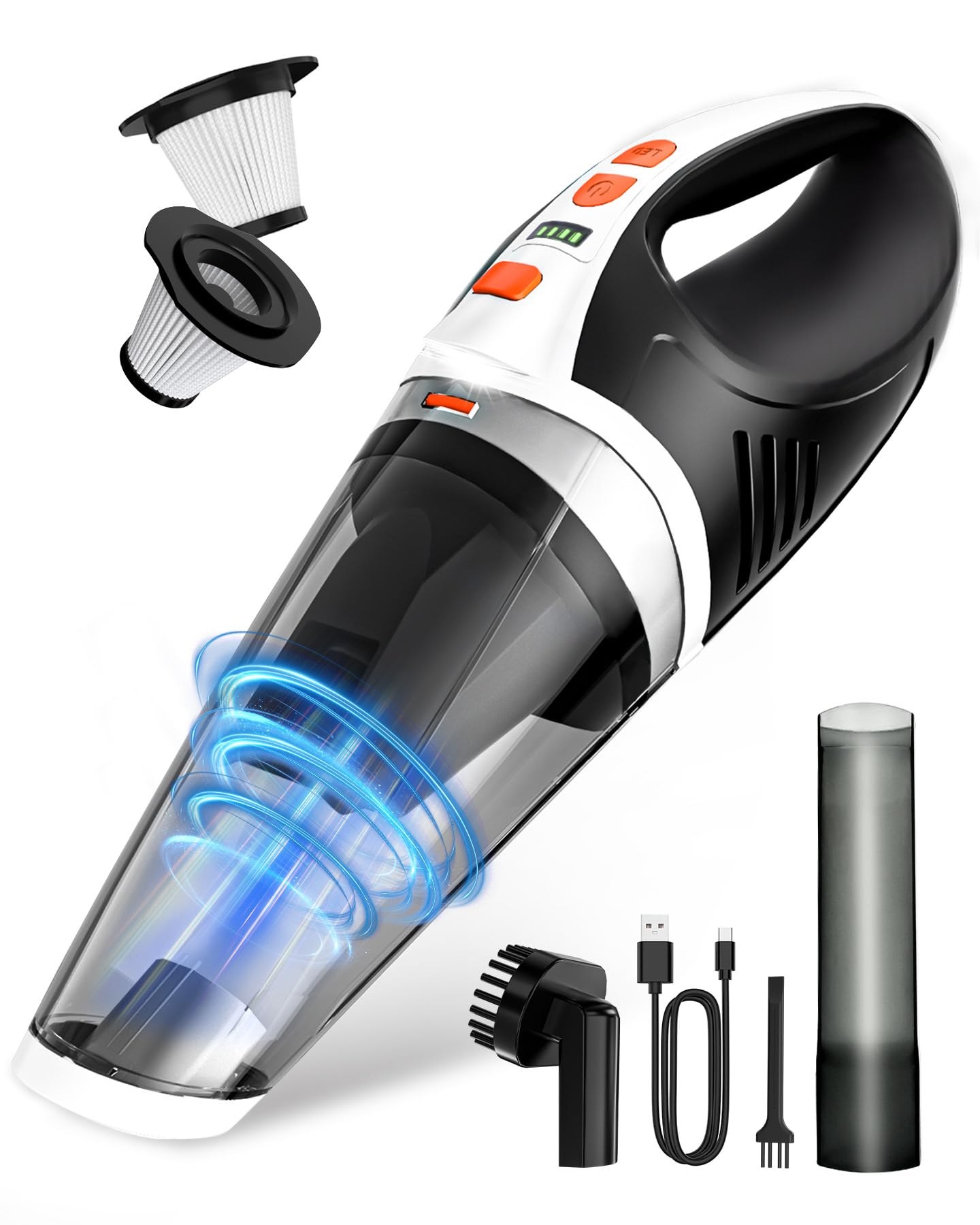 TANYO 4-in-1 Aspirabriciole per Auto Senza Fili, 12KPa con Motore Brushless | 45000 Giri/min, 2 Modi, 3x2500mAh, 30min Tempo di utilizzo, Ricarica 3h, Con luce LED, per Capelli/Ca…