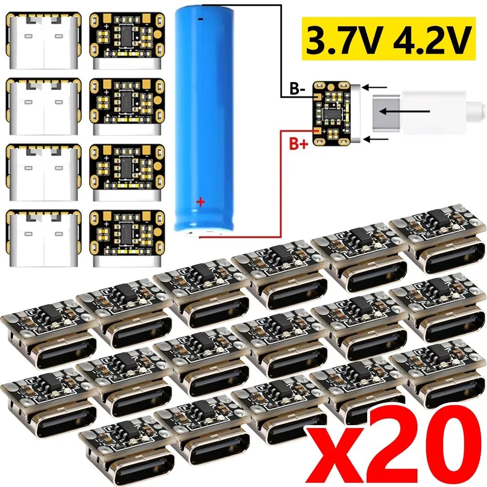 1-20 Pezzi Mini Modulo Scheda di Ricarica per Batterie al Litio 3.7V 4.2V 18650, Scheda di Protezione Caricabatterie con Interfaccia Type-C