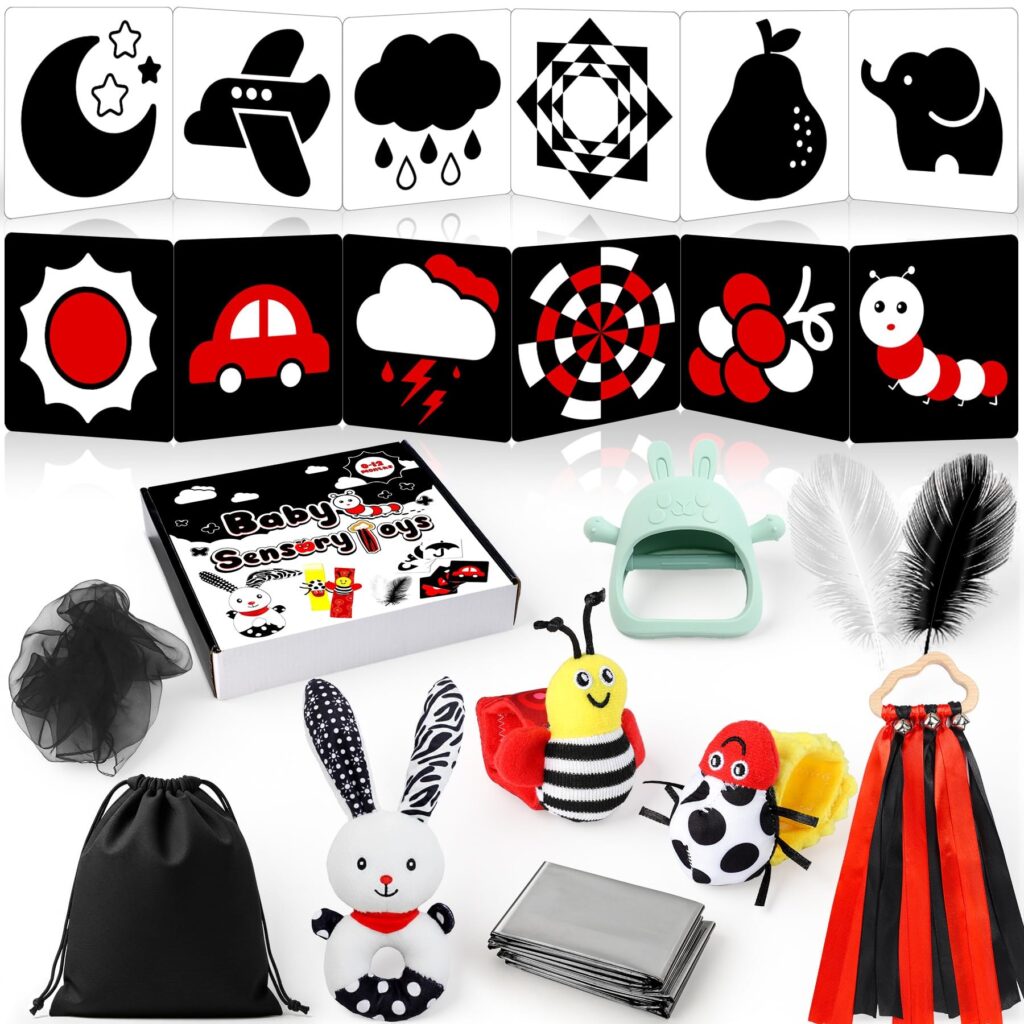 Giochi Neonato 0-12 Mesi-29 PCS Set Completo Montessori per Tummy Time nero | Palestrina, Regalo Perfetto per Baby Shower e Festa della Mamma, regali di Halloween