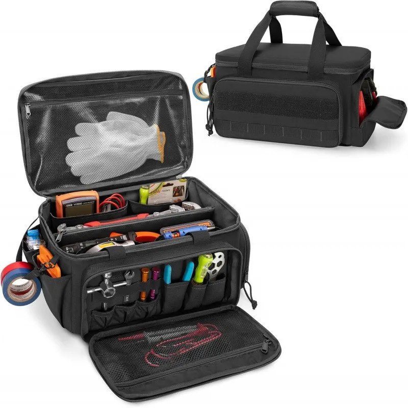 Borsa per attrezzi tattica resistente da 14 pollici Base antiscivolo Organizzatore di lavoro multiuso per tuttofare, falegname, deposito di attrezzi portatile durevole