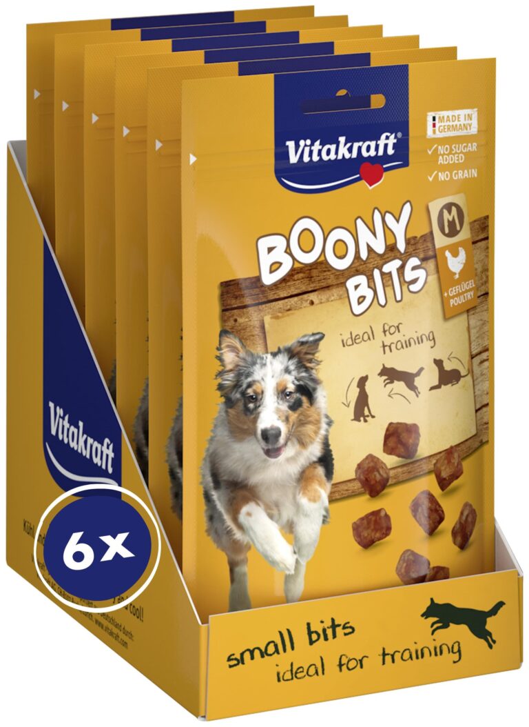 Vitakraft Boony Bits, snack cane con pollame, snack per l’addestramento del cane, senza zuccheri aggiunti (6x 120g)