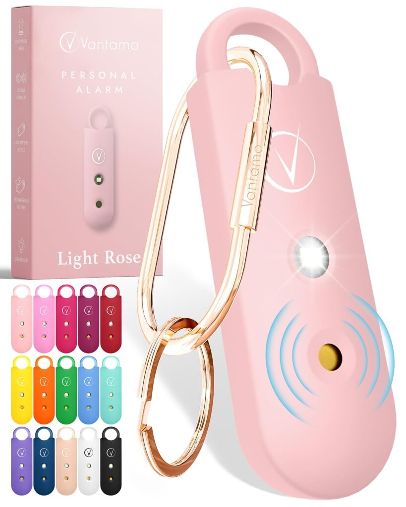 Vantamo Allarme Personale Antiaggressione per Autodifesa Donna Con Doppio 130dB Altoparlante, Kit Autodifesa Femminile Con Luce Luminosa Stroboscopica e Indicatore Di Carica Della…