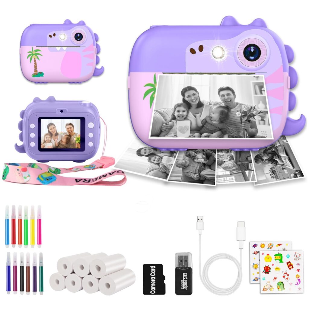 ARNSSIEN Macchina Fotografica Bambini Istantanea 2.4" con 7 Rotoli Carta | Fotocamera Istantanea per bambini con foto e video 1080P, stampa istantanea, regalo 3-12 anni,Compleanno…