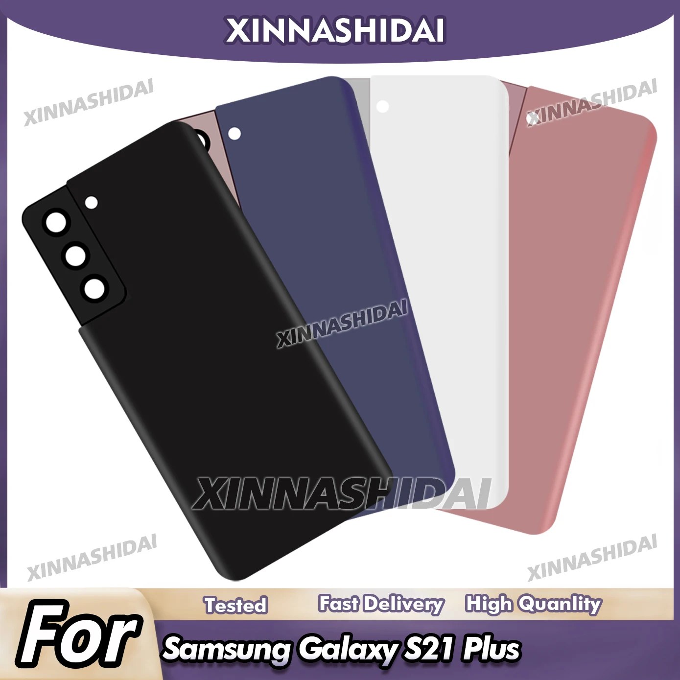 Copribatteria in vetro di alta qualità per Samsung Galaxy S21 Plus Coperchio posteriore Porta Custodia posteriore con adesivo adesivo per obiettivo fotocamera