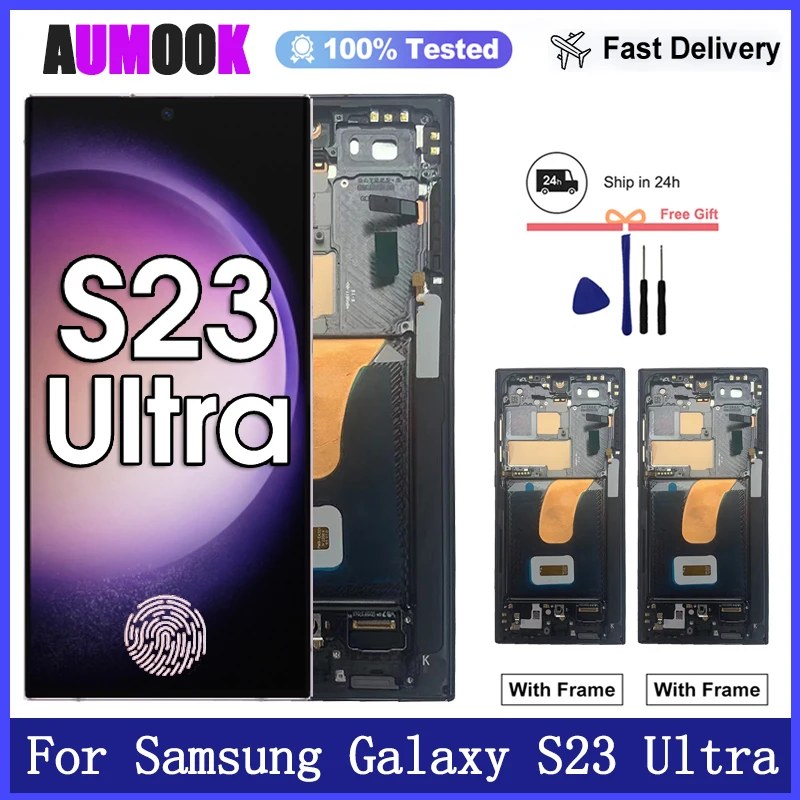 Display LCD Super AMOLED da 6,8 Pollici per Samsung Galaxy S23 Ultra S918, Schermo Touch con Digitalizzatore, Supporto per Impronte Digitali e S-Pen
