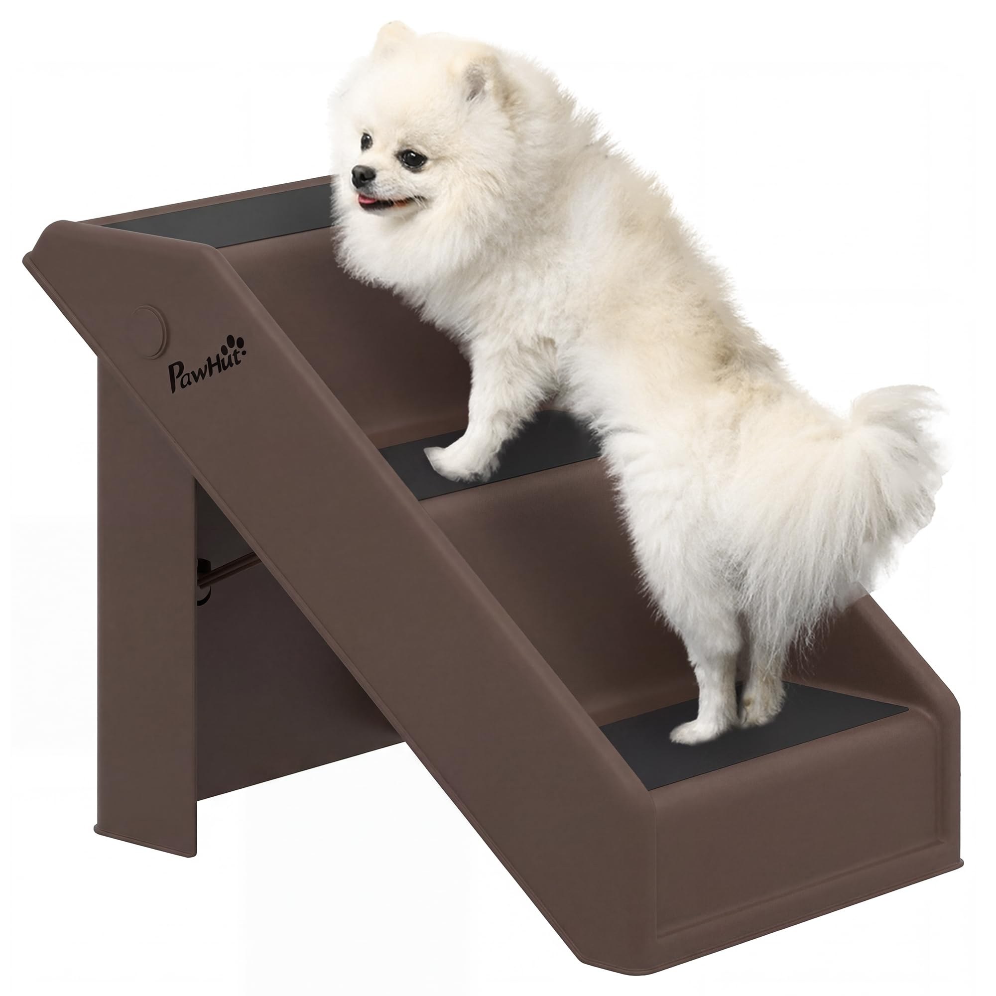PawHut Scaletta per Cani e Gatti con 3 Scalini Antiscivolo, Marrone | 53x30.5x36.5 cm, Scala per Cani Pieghevole, Capacità 10 kg, per Letti Alti e Divani