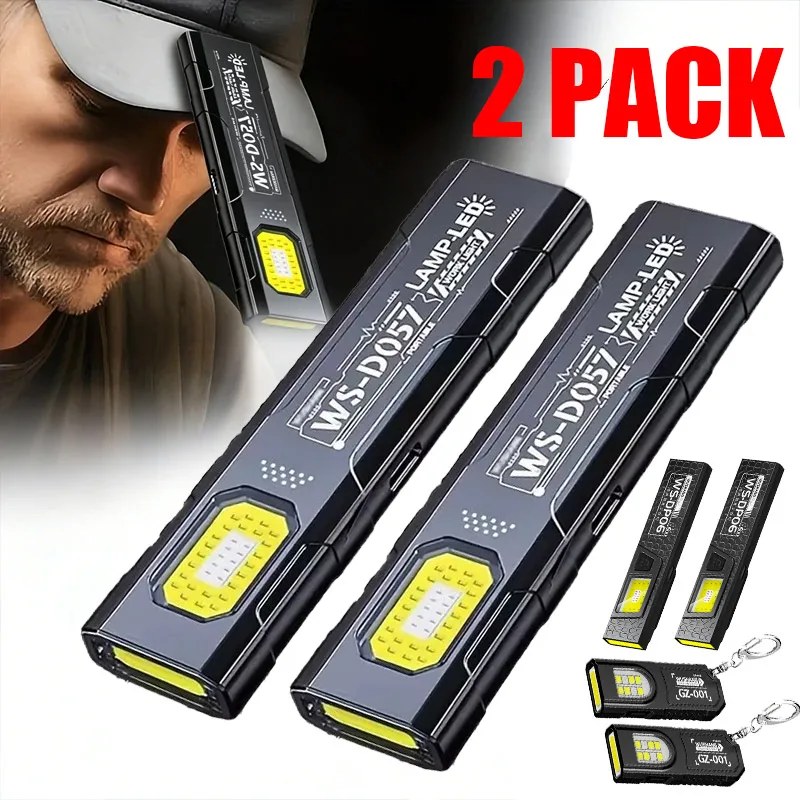 Potente Torcia LED COB Ricaricabile USB, Mini Torcia Portatile, Lanterna Tascabile per Emergenze, Campeggio e Lavoro con Magnete