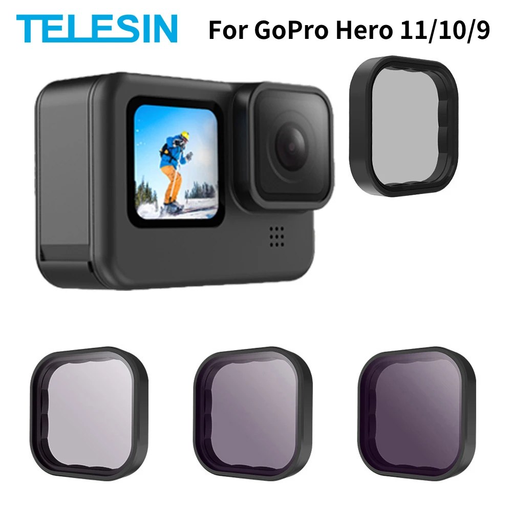 TELESIN ND8 ND16 ND32 CPL Set di filtri per lenti Telaio in lega di alluminio per GoPro 12 GoPro Hero 11 10 9 Nero Action Camera ND CPL Obiettivo