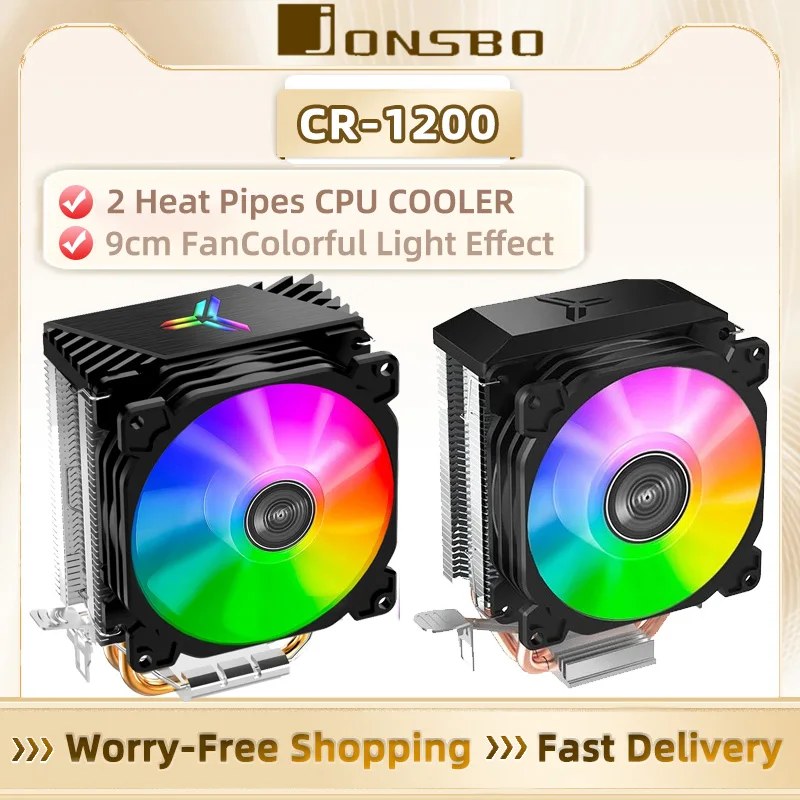 Jonsbo CR1200 9 cm 2 tubi di calore Tower CPU Cooler con radiatore di raffreddamento RGB Rainbow per Intel LGA1151/1200/LGA115X AMD AM4