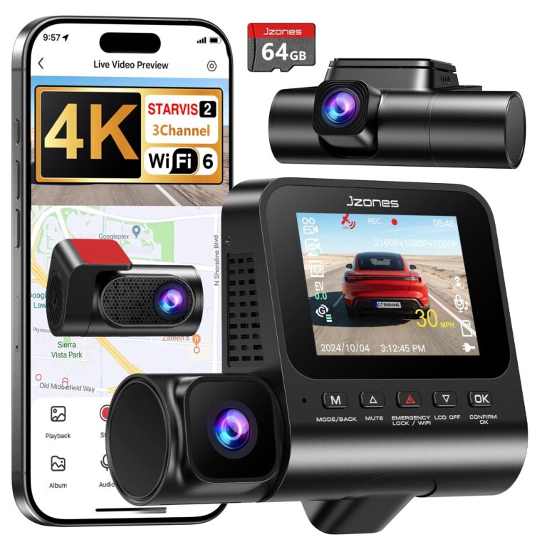 3 Canale Dashcam Auto 4K, Visione Notturna STARVIS 2 e HDR | Dash cam Anteriore, Posteriore e Interna, Registrazione Loop, Parcheggio Sorvegliato 24H, WiFi6, GPS e Scheda SD 64GB…