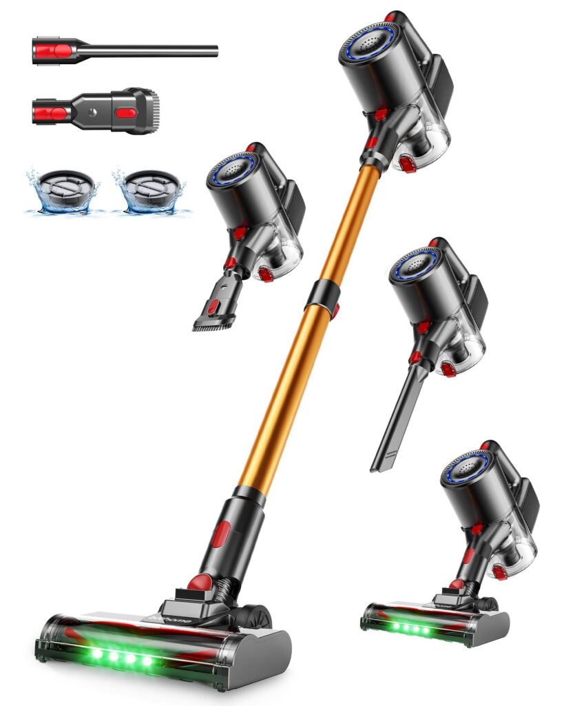 Bithome Z6PRO Aspirapolvere Senza Fili 40KPa 55 Min, Motore Brushless 500W | Scopa Elettrica senza Fili con LED Verde, Filtro HEPA H12, Ricarica Type-C, SENZA Alimentatore, per Pe…