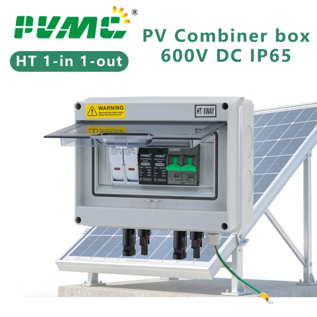 PVMC 1 ingresso 1 uscita DC 600V Scatola di Combinazione Fotovoltaica Solare con Protezione da Fulmini, Fusibile 32A, MCB, SPD, Impermeabile IP65, Distribuzione