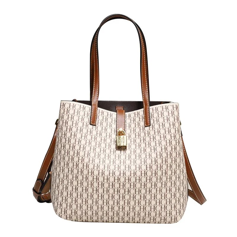 CH Borsa a mano da donna di grande capacità Pendolarismo quotidiano Borsa a tracolla da donna con design stampato in materiale PU versatile di fascia alta