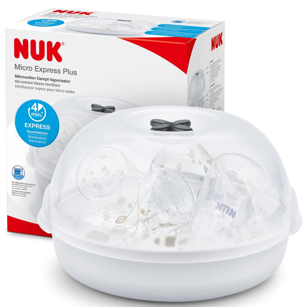 NUK Micro Express Plus sterilizzatore biberon per microonde | Sterilizza fino a 4 biberon e accessori in 4 minuti | Compatibile con gran parte dei microonde | Pinze per rimozione…
