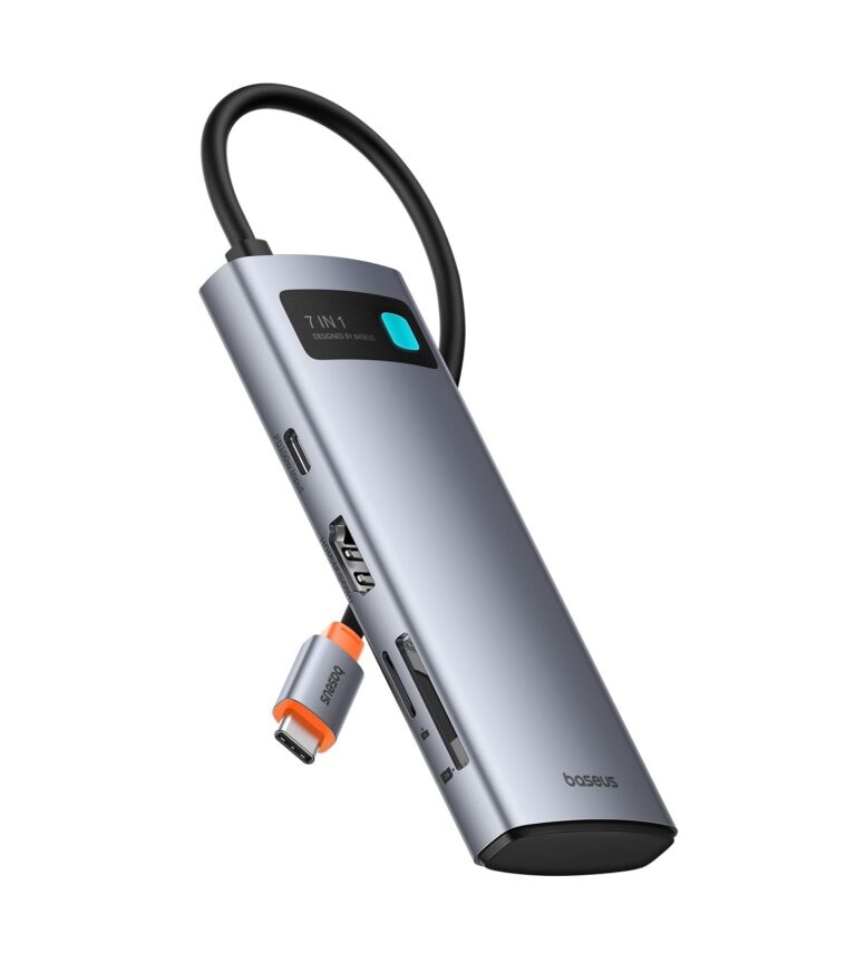 Baseus Hub USB C 7 in 1 Adattatore con HDMI 4K@60Hz, PD 100W, 3 USB-A 3.0 5Gbps, Lettore Schede SD/TF, Docking Station per Computer Portatili per MacBook/Surface Pro/iPad/Steam De…