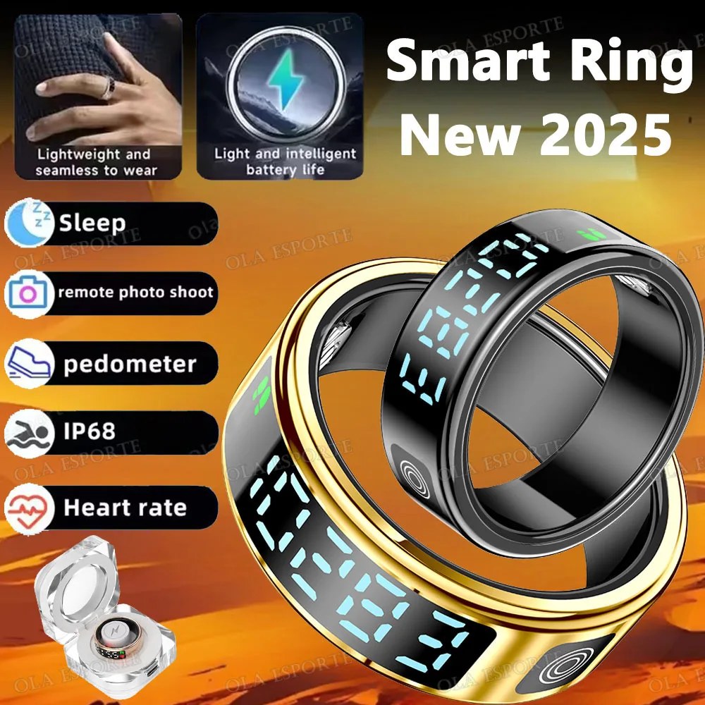 Anello Intelligente 2025 con Schermo e Touch, Ricarica Wireless, Gestore della Salute, Impermeabile 5 ATM per Uomini e Donne HT30