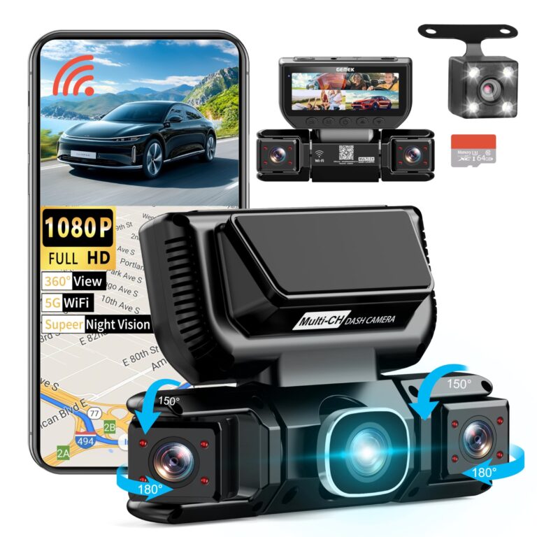 Videocamera da cruscotto a 360 gradi a 4 canali con WiFi 5G e controllo tramite app, GEMEK 2K anteriore e posteriore, videocamera da cruscotto sinistra e destra per auto, scheda T…