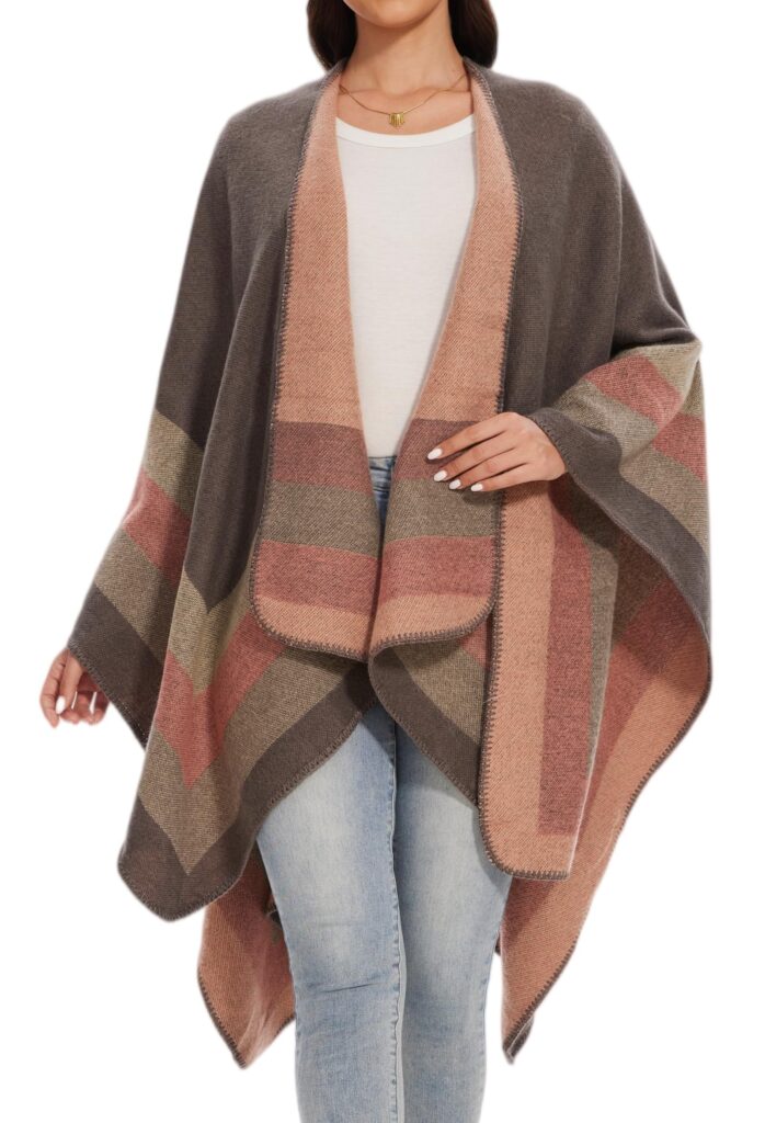 colornival Elegante Mantella da Donna con Fronte Aperto Poncho Morbido, Adatto per Primavera, Autunno e Inverno