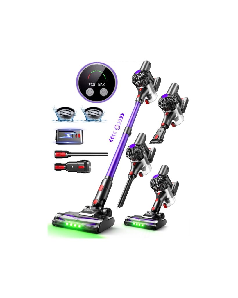 Slivamo S16 Aspirapolvere Senza Fili, 50kPa/600W/45min, Batteria Rimovibile | Scopa Elettrica Leggero con Luce LED Verde, Autoportante, per Peli Di Animali/Pavimenti Duri