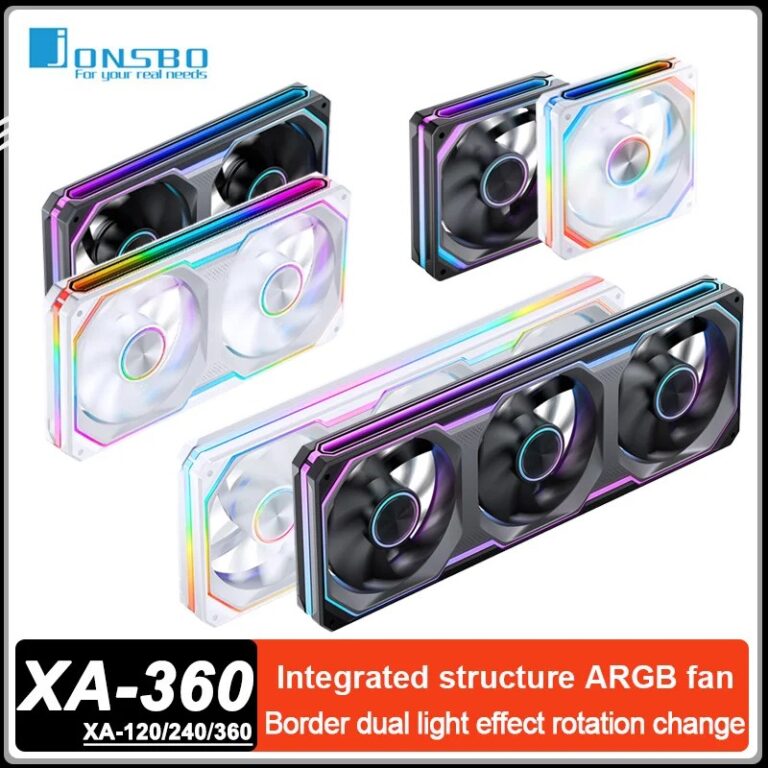 Ventola per Case PC JONSBO XA-120/240/360 con Specchio su Tre Lati, Ventola ARGB 5V/3Pin, Sistema di Raffreddamento Integrato con Scarico a Freddo