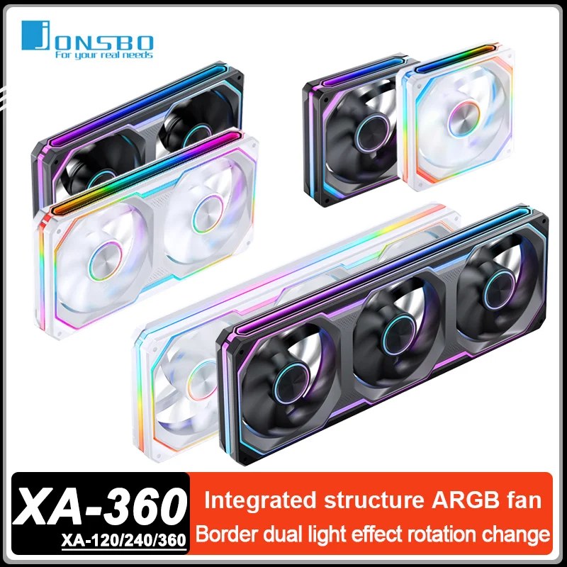 Ventola per Case PC JONSBO XA-120/240/360 con Specchio su Tre Lati, Ventola ARGB 5V/3Pin, Sistema di Raffreddamento Integrato con Scarico a Freddo