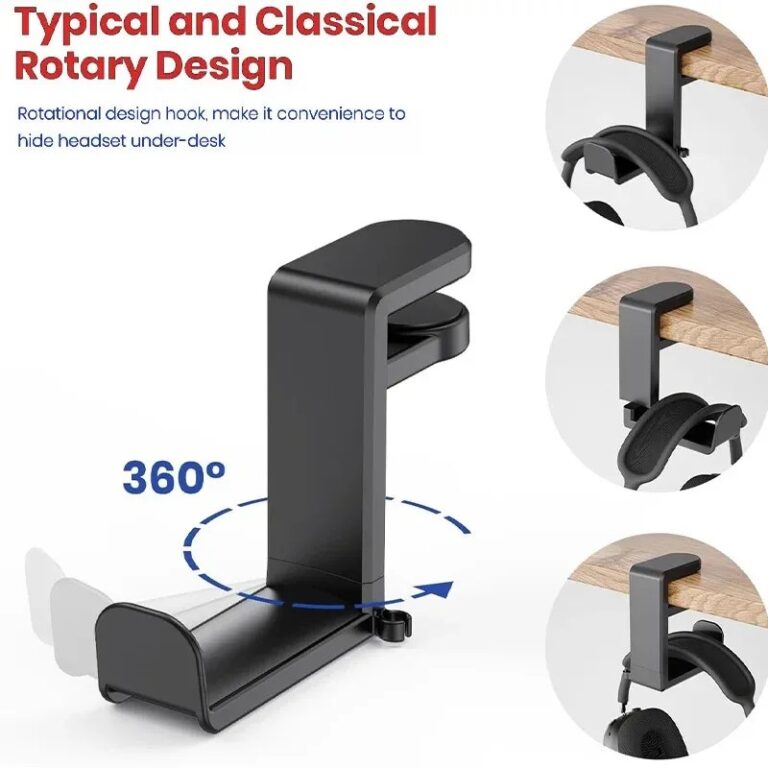 Supporto per cuffie con gancio per clip da tavolo senza punzonatura Supporto per cuffie girevole a 360 gradi Appeso per riporre oggetti vari