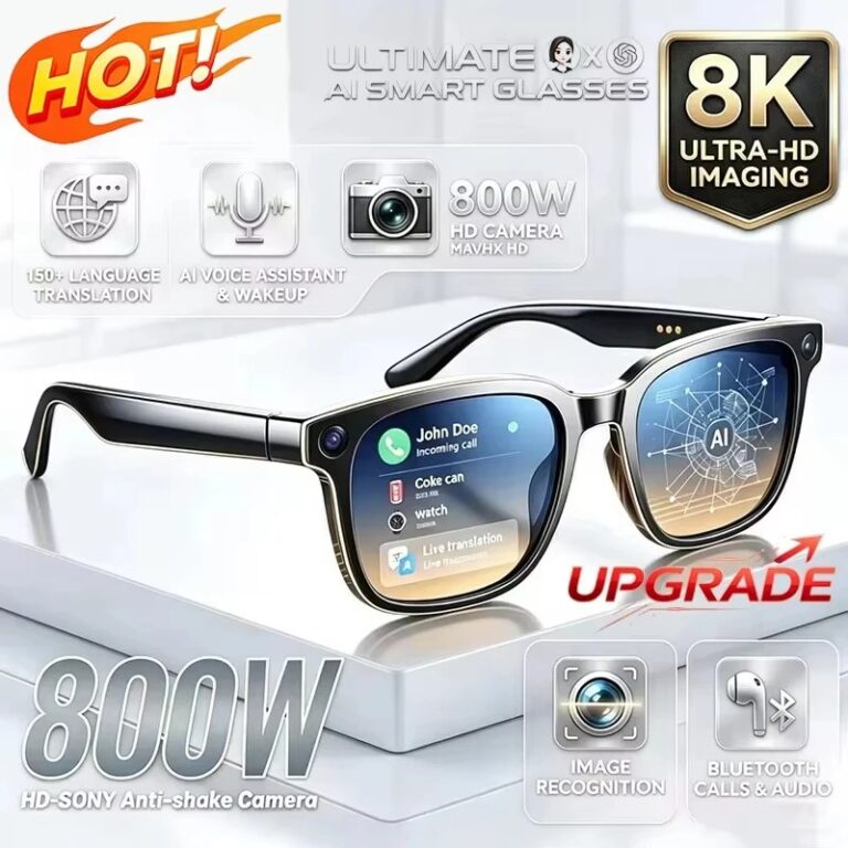 Occhiali AI Intelligenti Aggiornati 800W HD 8K Fotocamera per Riprese Foto Video Chiamate Vocali Traduzione Bluetooth Occhiali AI per Moto 2026