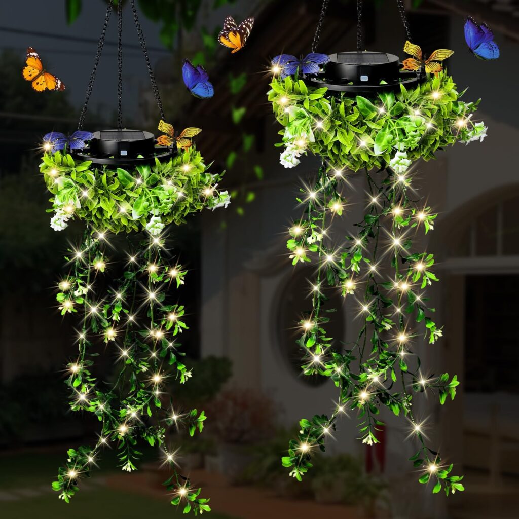 KagoLing Luci Solari da Giardino, 2 Pezzi Piante Finte da Esterno 66 LED Lampada Solare da Esterno, IP65 Impermeabile Lampade Solari da Giardino Decorazioni per Arredamento Casa T…